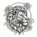 sun devouring lion head tattoo design idea