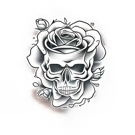 Traditional "Skull And Vase, Roses" Tattoo Idea BlackInk AI