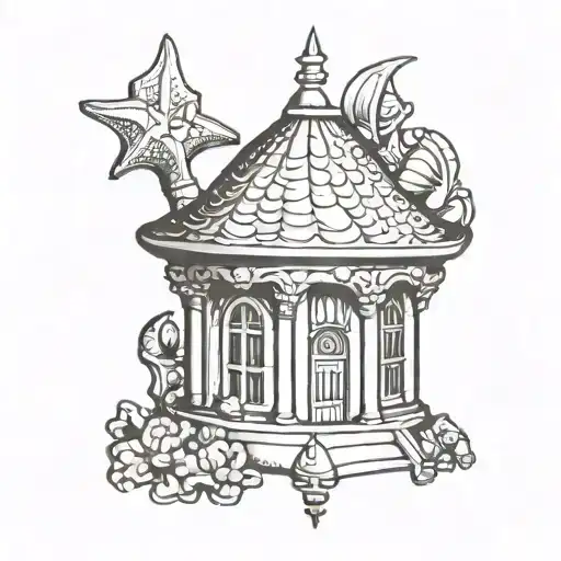 seashell, bell tower shape tattoo design idea