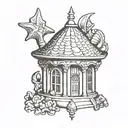 seashell, bell tower shape tattoo design idea