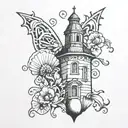 seashell, bell tower shape tattoo design idea