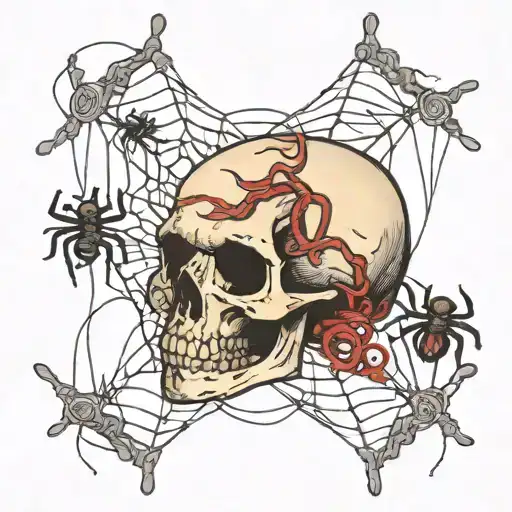 skull and spiders weaving their webs tattoo design idea