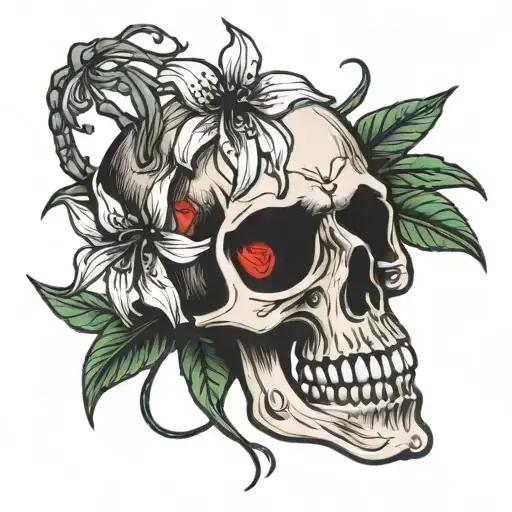 skull and spider lily tattoo design idea