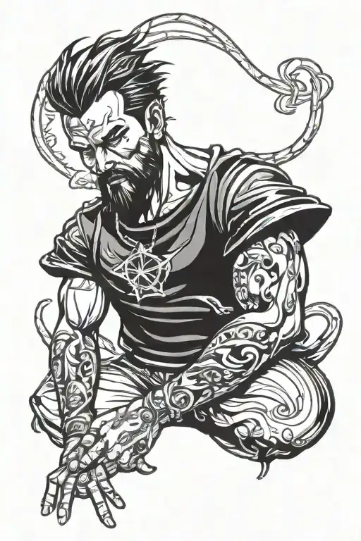 BDSM Master strong confident man guiding healing energy tattoo design idea