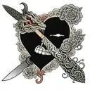 licking love off knife crossed tattoo design idea