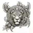 aztec sun with lion tattoo design idea