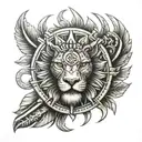 aztec sun with lion tattoo design idea
