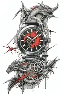 a watch broken and healed with a samurai and dragon tattoo design idea