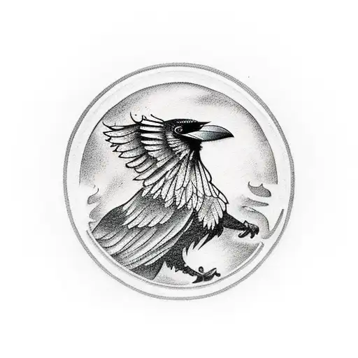 A majestic raven perched on a viking shield, symbolizing protection and strength tattoo design idea