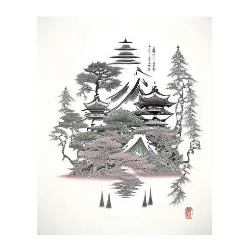 abstract forest tattoo design idea