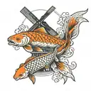 koi in front of a Dutch windmill  tattoo design idea