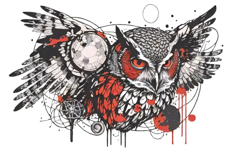 realistic owl with moon phases incorporated tattoo design idea