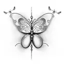 A dotwork tattoo of a stethoscope forming the shape of a butterfly, combining your passion for medicine and admiration for butterflies. tattoo design idea