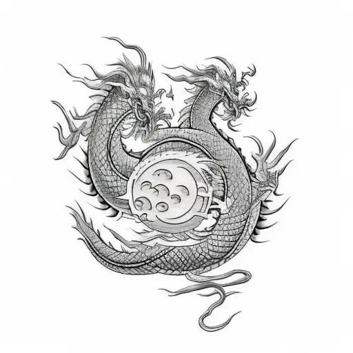 shen long, dragon balls, clouds, japanise style tattoo design idea