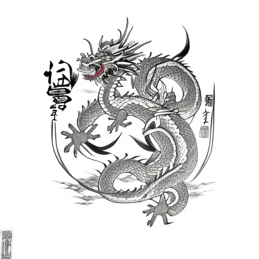shen long, dragon balls, clouds, japanise style tattoo design idea