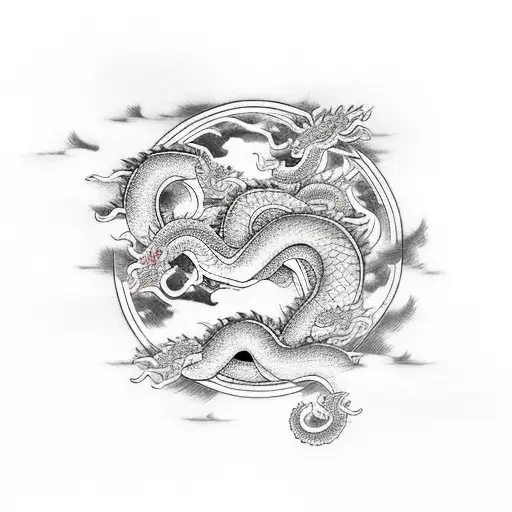 shen long, dragon balls, clouds, japanise style tattoo design idea