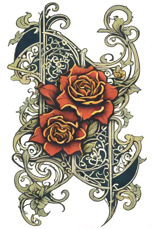 art nouveau architecture patterns intertwined tattoo design idea