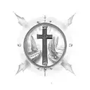 bible verse in a scroll with a cross on the side tattoo design idea