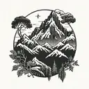 A minimalist outline of the Himalayas with a forest backdrop tattoo design idea