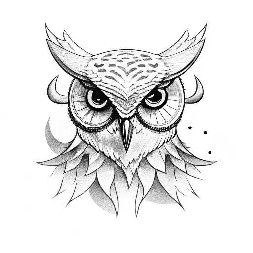 owl wearing a bull skull tattoo design idea