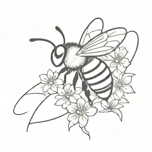 profile bee with flowers shaped like half heart shape tattoo design idea