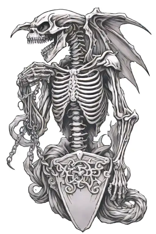 skeleton reaper holding scales wrapped by a dragon tattoo design idea