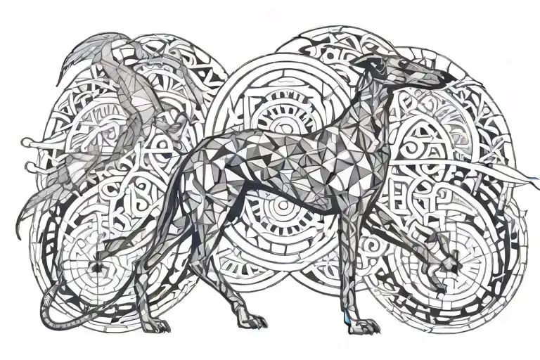 greyhound with angel and dragon surround kind tattoo design idea