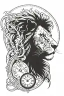 lion head with birth clock embedded tattoo design idea