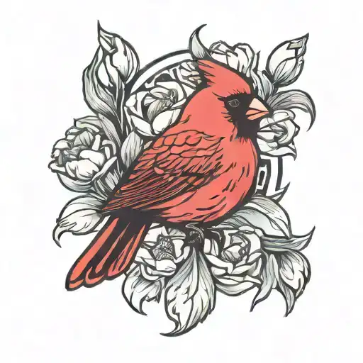 red cardinal with tulips tattoo design idea
