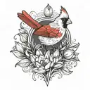 red cardinal with tulips tattoo design idea