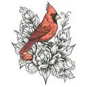 red cardinal with tulips tattoo design idea