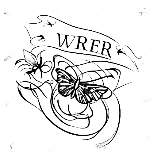 the word rare in cursive with a butterfly landed on the word tattoo design idea