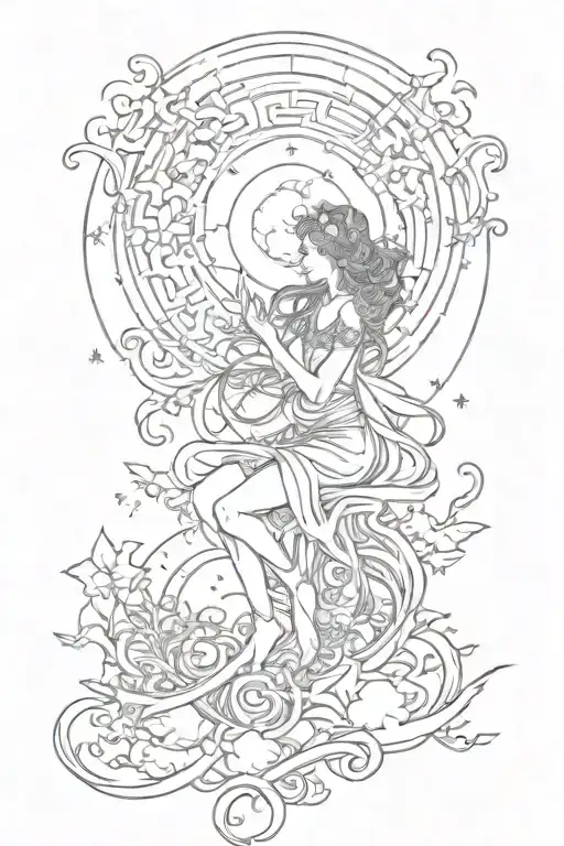 Fairy zen moon theme tattoo design idea