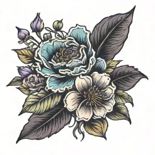 October and August birth flowers tattoo design idea
