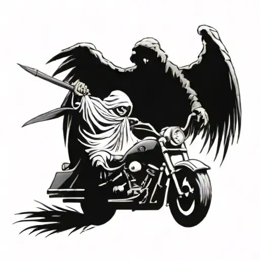 grim reaper , angel and motorcycle crash  tattoo design idea