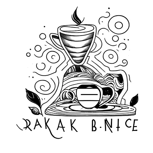 A book with a dark romantic cover design, surrounded by coffee beans and a steaming cup of coffee tattoo design idea