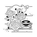 A book with a dark romantic cover design, surrounded by coffee beans and a steaming cup of coffee tattoo design idea