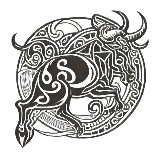 Taurus zodiac sign mixing cycling and swimming tattoo design idea