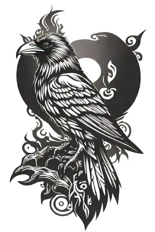 Odins raven standing tattoo design idea