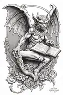 Greek symbol for sigma female gargoyle warrior reading tattoo design idea