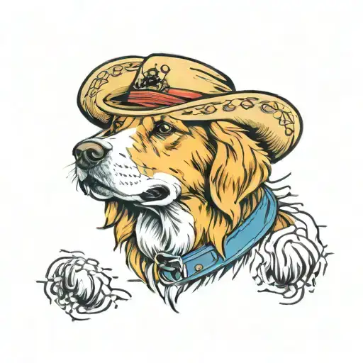 luffy's straw hat on a golden retriever tattoo design idea