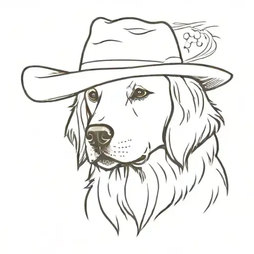 golden retriever wearing straw hat tattoo design idea