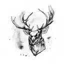 stag skull with large crow tattoo design idea