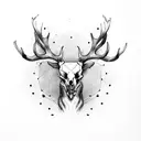 stag skull with large crow tattoo design idea
