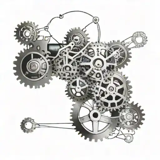 Incorporate intricate metal gears and machinery into a design with a blackwork style tattoo design idea