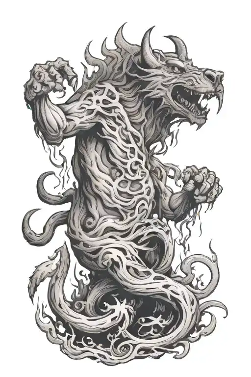 a man who beats people who come out of hell hound tattoo design idea