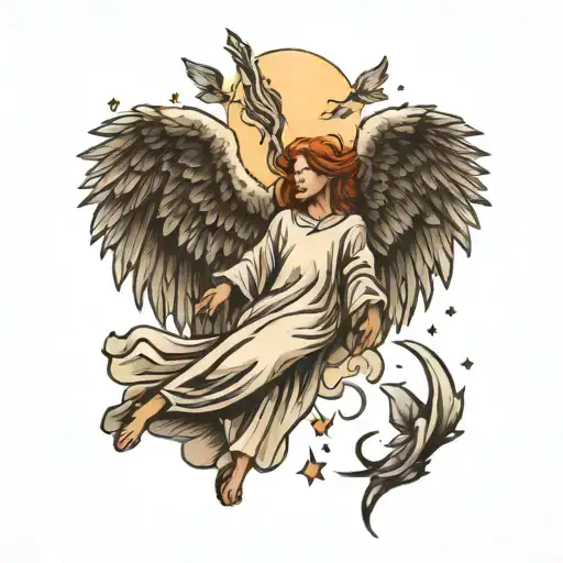 angel falling from the sky tattoo design idea