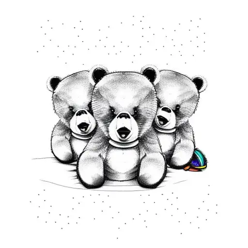 3 cute bears sitting  tattoo design idea