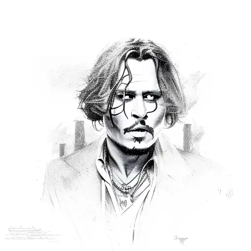 one line picture Johnny Depp  tattoo design idea