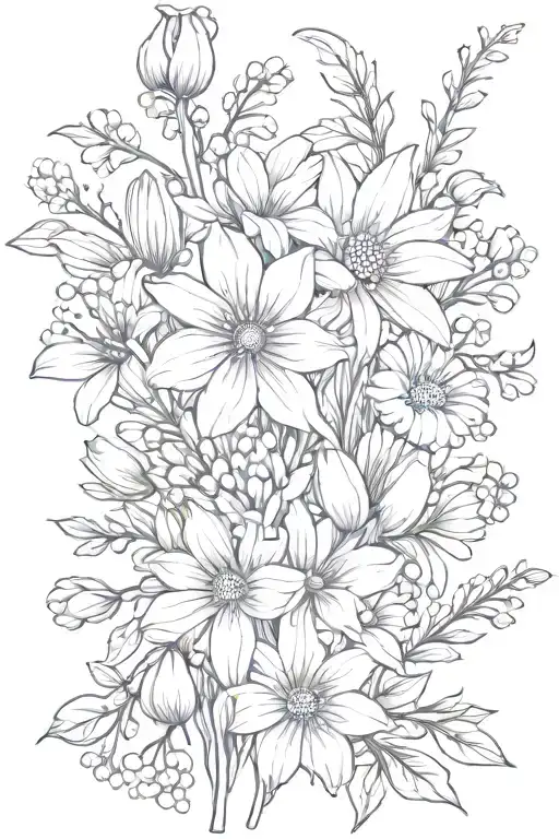 Daisy Lily of the Valley Chrysanthemum  Flower bouquet tied tattoo design idea